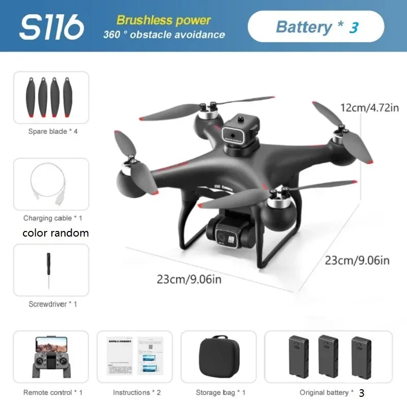 S116 MAX Drone Professional with 3 Batteries 8K Dual Camera Optical Flow Brushless 360° Obstacle Avoidance WIFI FPV RC Dron Toys