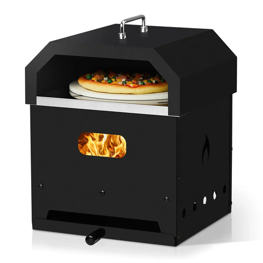 36.4x33.7x45.6cm Black Pizza Oven with Handle - Iron Charcoal Grill