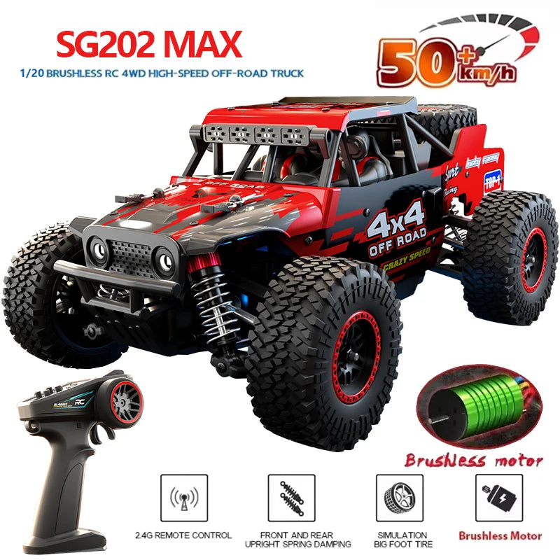 1:20 4WD RC Car 50KM/H With LED Professional Off-Road Racing Brushless Motor Remote Control Cars High Speed Drift Monster Truck
