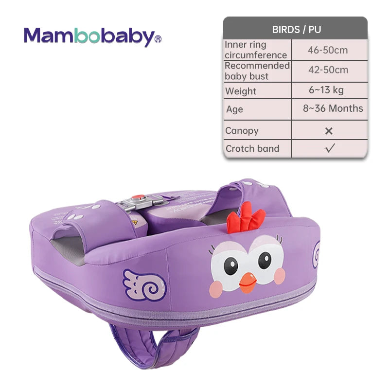 Baby Float With Crotch Strap & Inflation-free Solid Core Mambobaby Kid Swimming Ring Have Sunshade 0-7 Yeas Old Swim Pool Tube