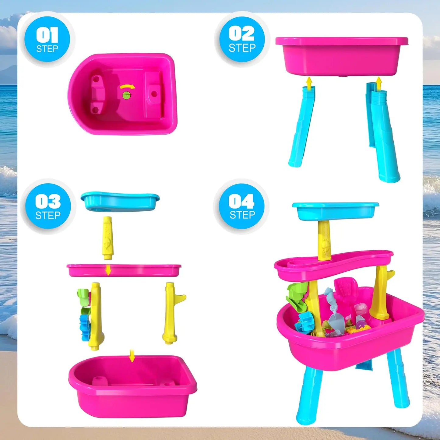 VATOS 3-Tier Water Table for Toddlers 37-Piece Kids Water Table Rain Shower Pool Set for Sensory Sand Water Play  Summer Toys