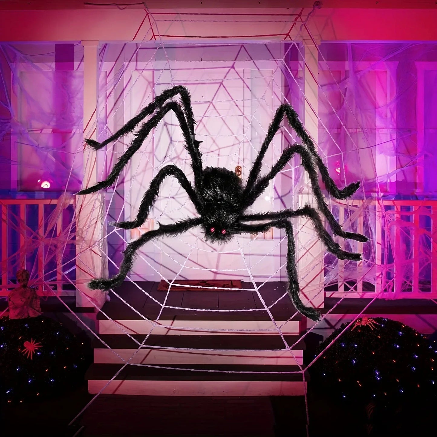 5m Spider Web 1.5m Big Plush Spider Decoration Furry Spider Set Outdoor Garden Courtyard Party Ornament Accessories Toys