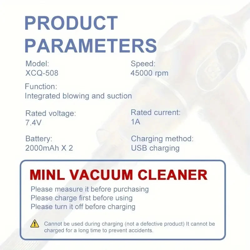 1PC Cordless Handheld Vacuum Cleaner, USB Rechargeable, High Power, Long Battery Life, Compact Dust Buster for Home, Car, Pet Ha