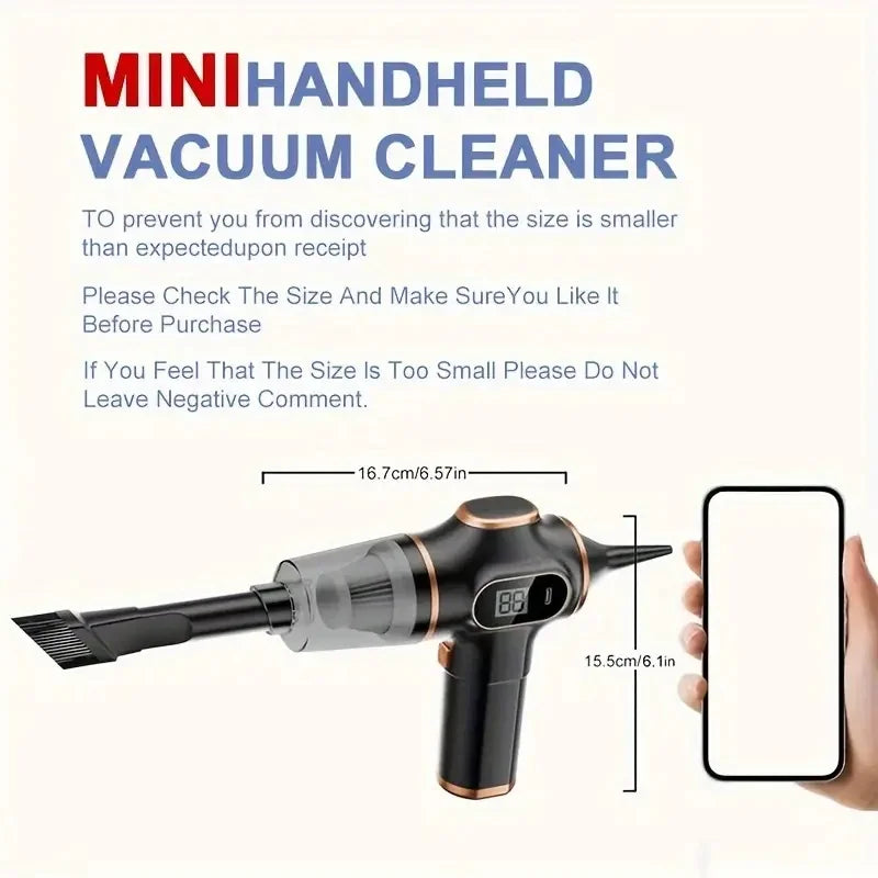 1PC Cordless Handheld Vacuum Cleaner, USB Rechargeable, High Power, Long Battery Life, Compact Dust Buster for Home, Car, Pet Ha