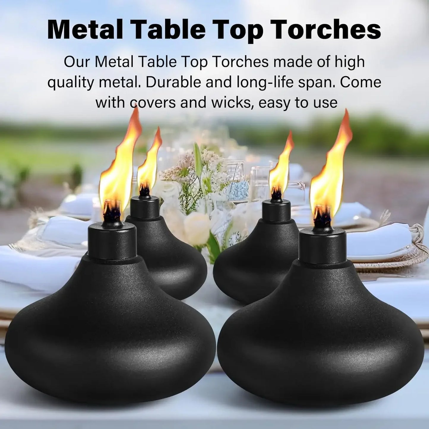 6 Pack Metal Tabletop Torches, 24.5 Ounces Citronella Outdoor Torches, Inflatable Flame Torches for Party Landscape Decorations