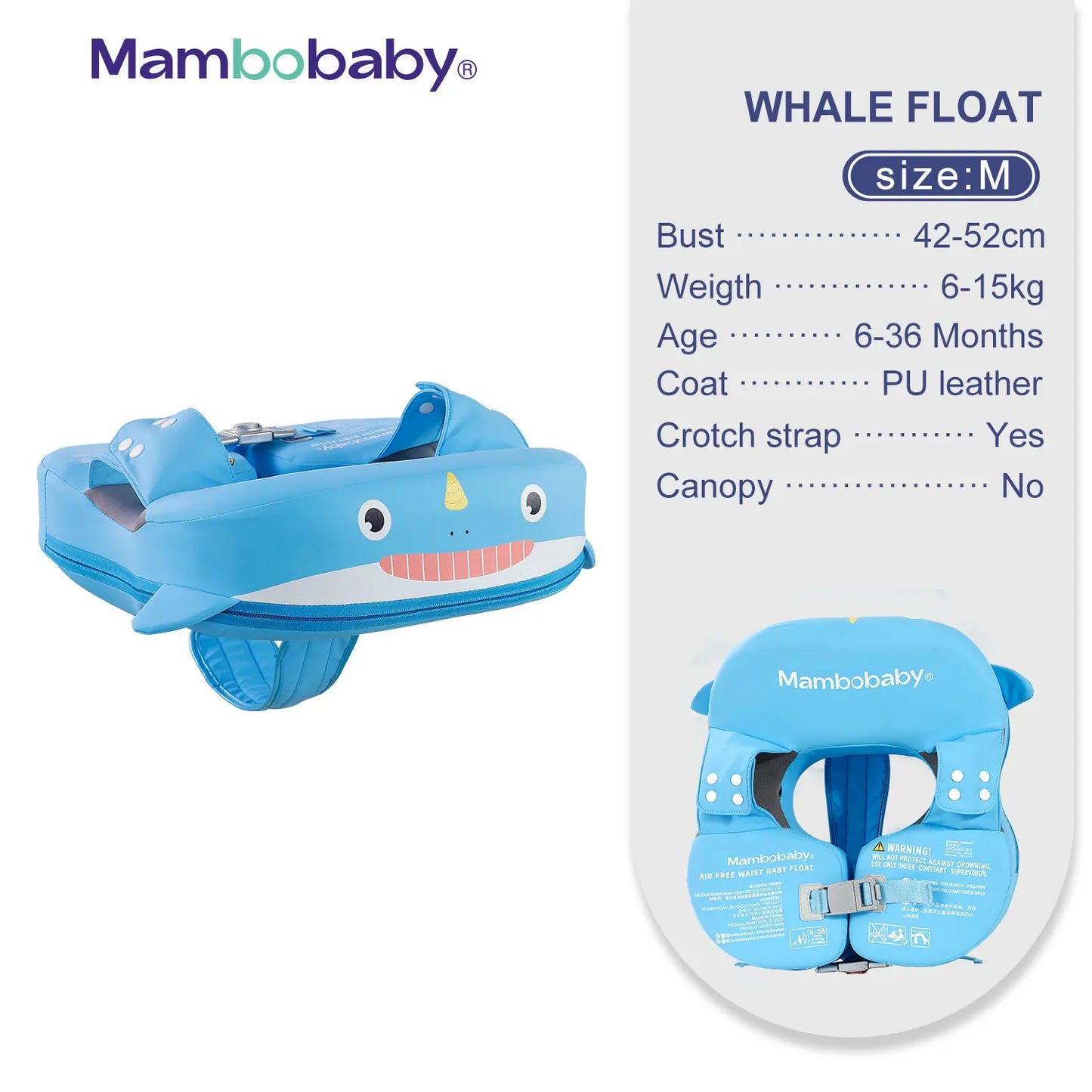 Baby Float With Crotch Strap & Inflation-free Solid Core Mambobaby Kid Swimming Ring Have Sunshade 0-7 Yeas Old Swim Pool Tube