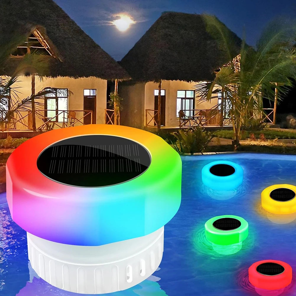 Solar Powered Floating Chlorine Dispenser with Colorful Light Pool Chlorine Tablet Dispenser IP68 Waterproof for Pool Hot Tub