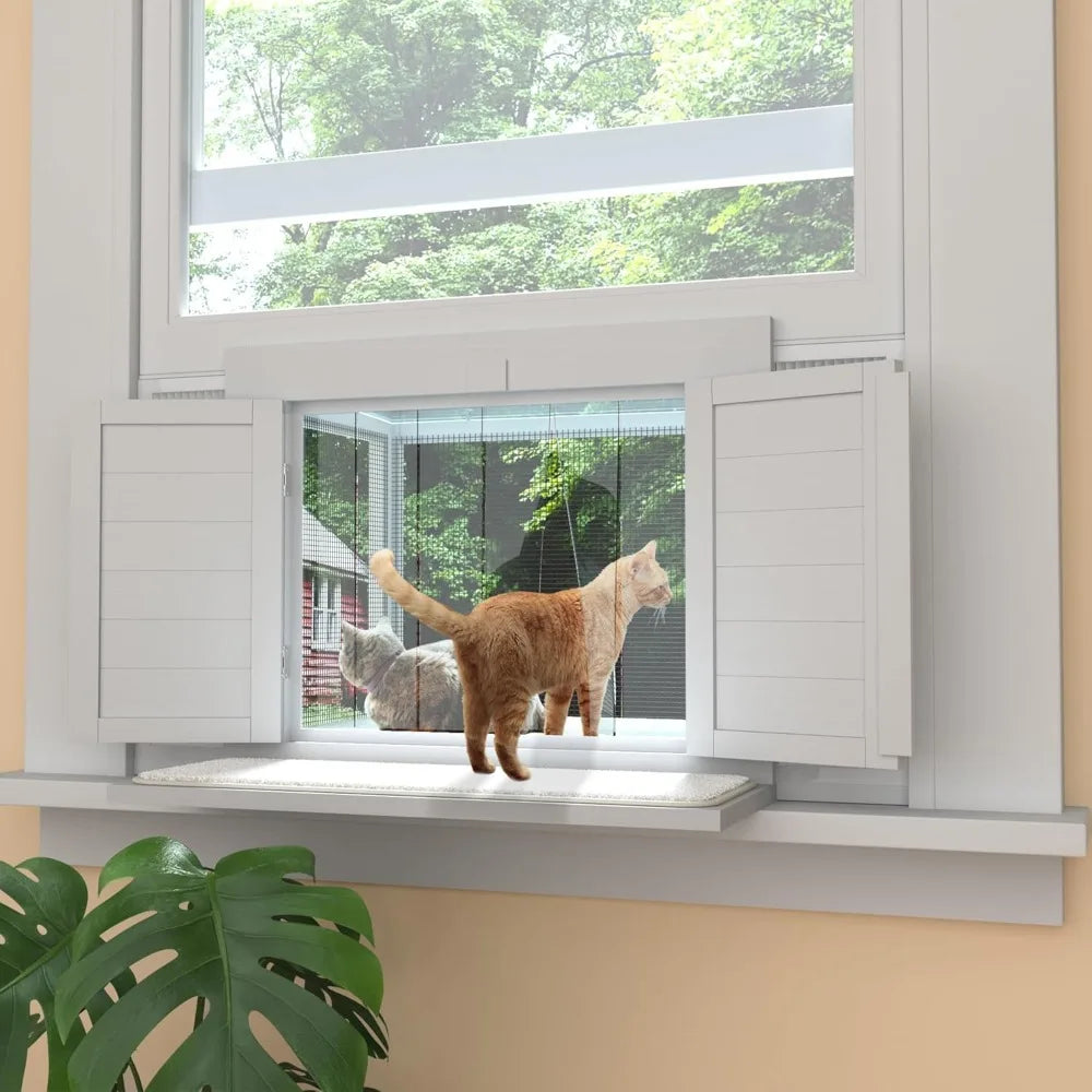 Cat Window Box, Universal Cat Window Perch Catio with Waterproof Transparent Top Fits Double Hung Frames 24" to 42.5" Wide, for