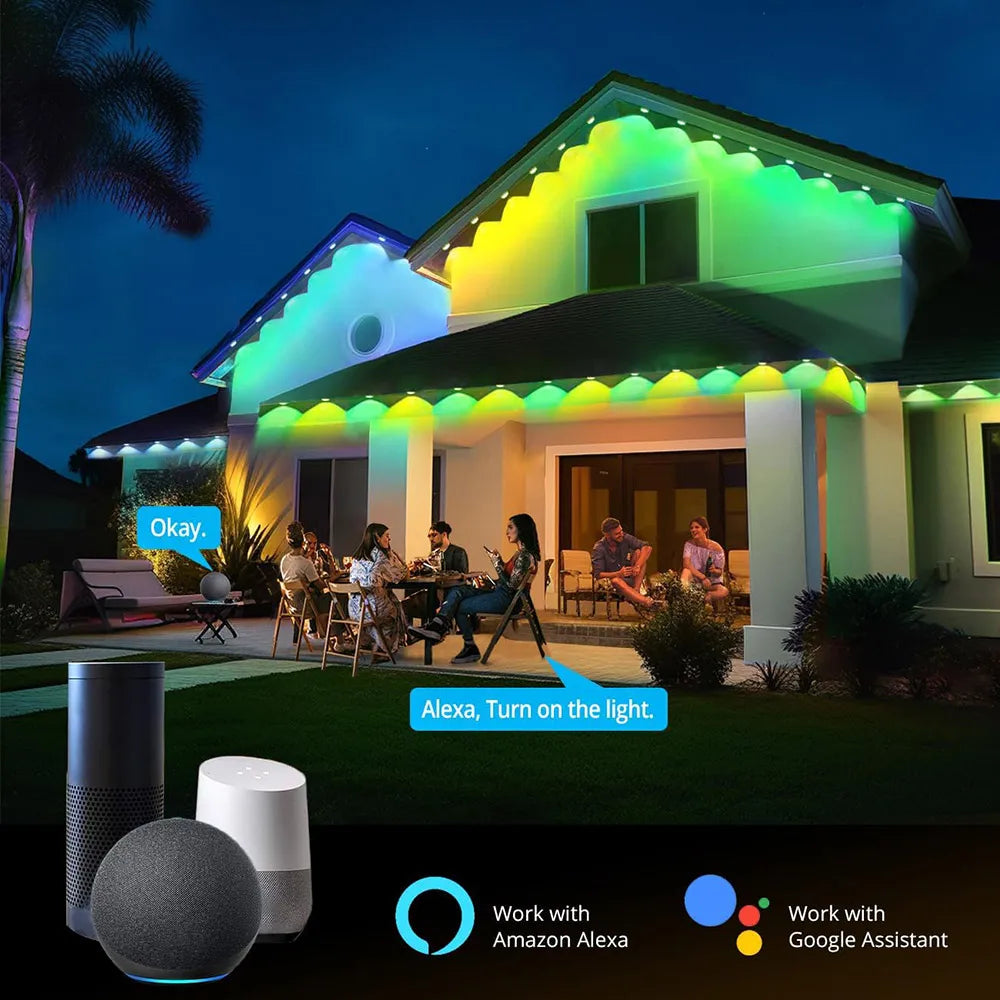 100ft RGBIC Eave Lights Smart Outdoor Waterproof Smart LED Light String DIY Christmas Decorations Light Permanent Outdoor Lights