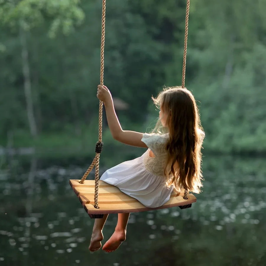 Wood Tree Swing Seat Adjustable Rope Wooden Swing Set Indoor Outdoor for for