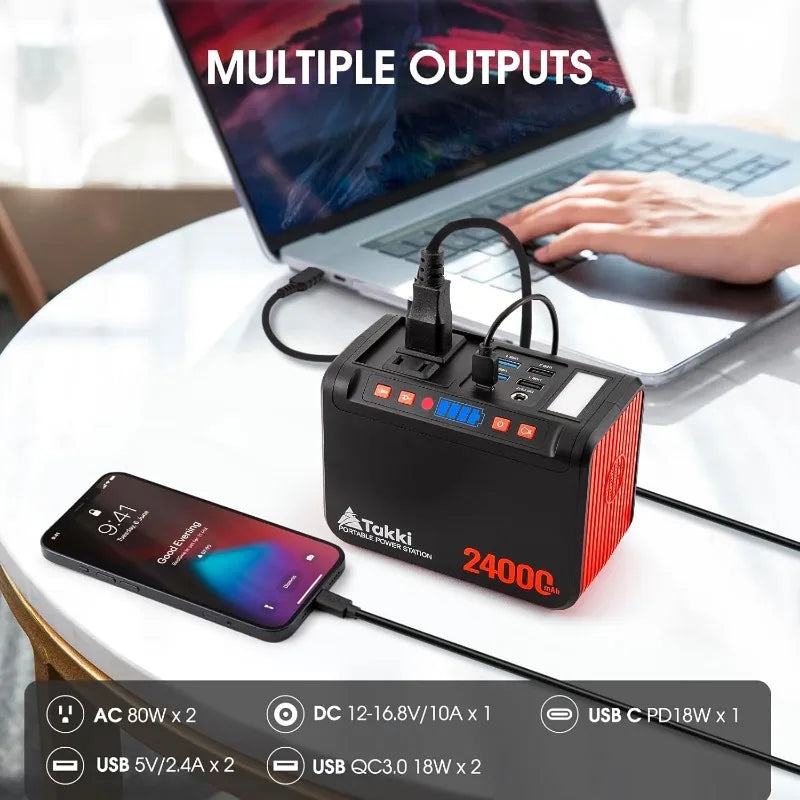 Power Station 88Wh, Solar Generator Power Bank with 110V AC DC USB Ports LED Flashlight for Camping Home Emergency