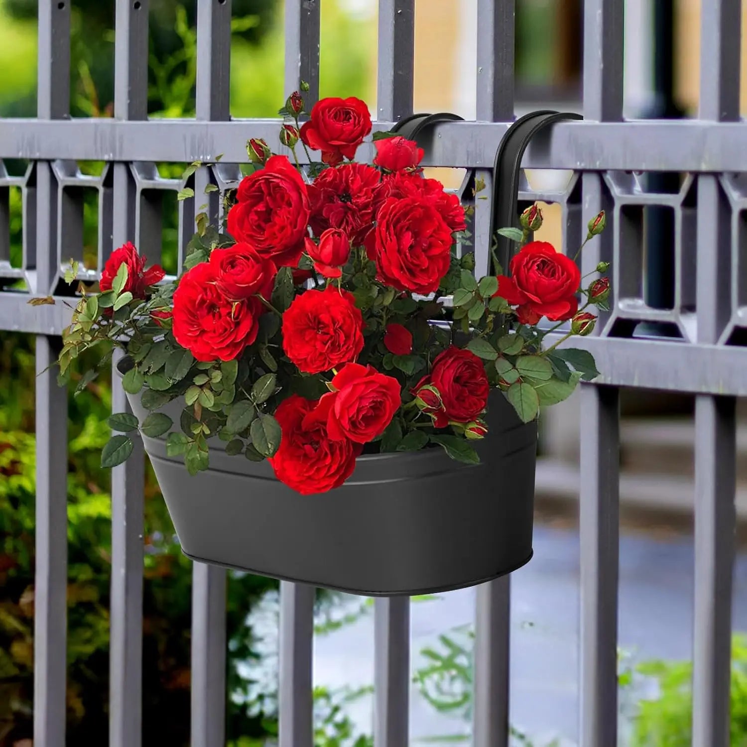 5 Pcs Iron Hanging Flower Pots 11 Inch Hanging Planters for Outdoor Plants Metal Hanging Bucket Pots Iron Railing Fence Planter - Quick and EZ Shop