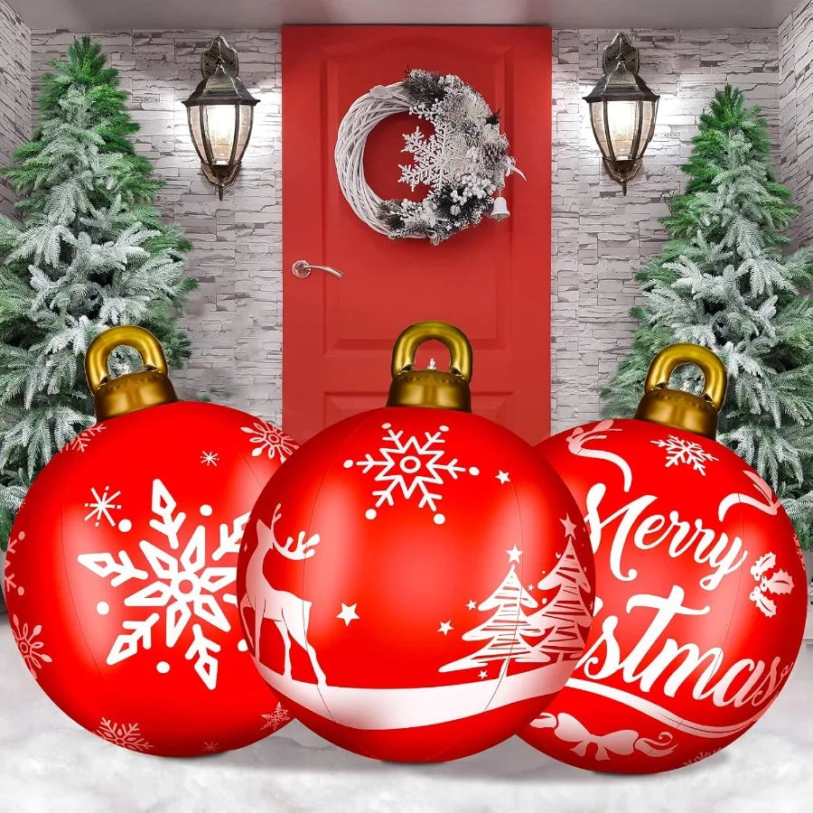 3 Pcs 32 Giant Inflatable Christmas Ball PVC Inflatable Decorated Ball Large Holiday Inflatables Outdoor Decorations for Winter