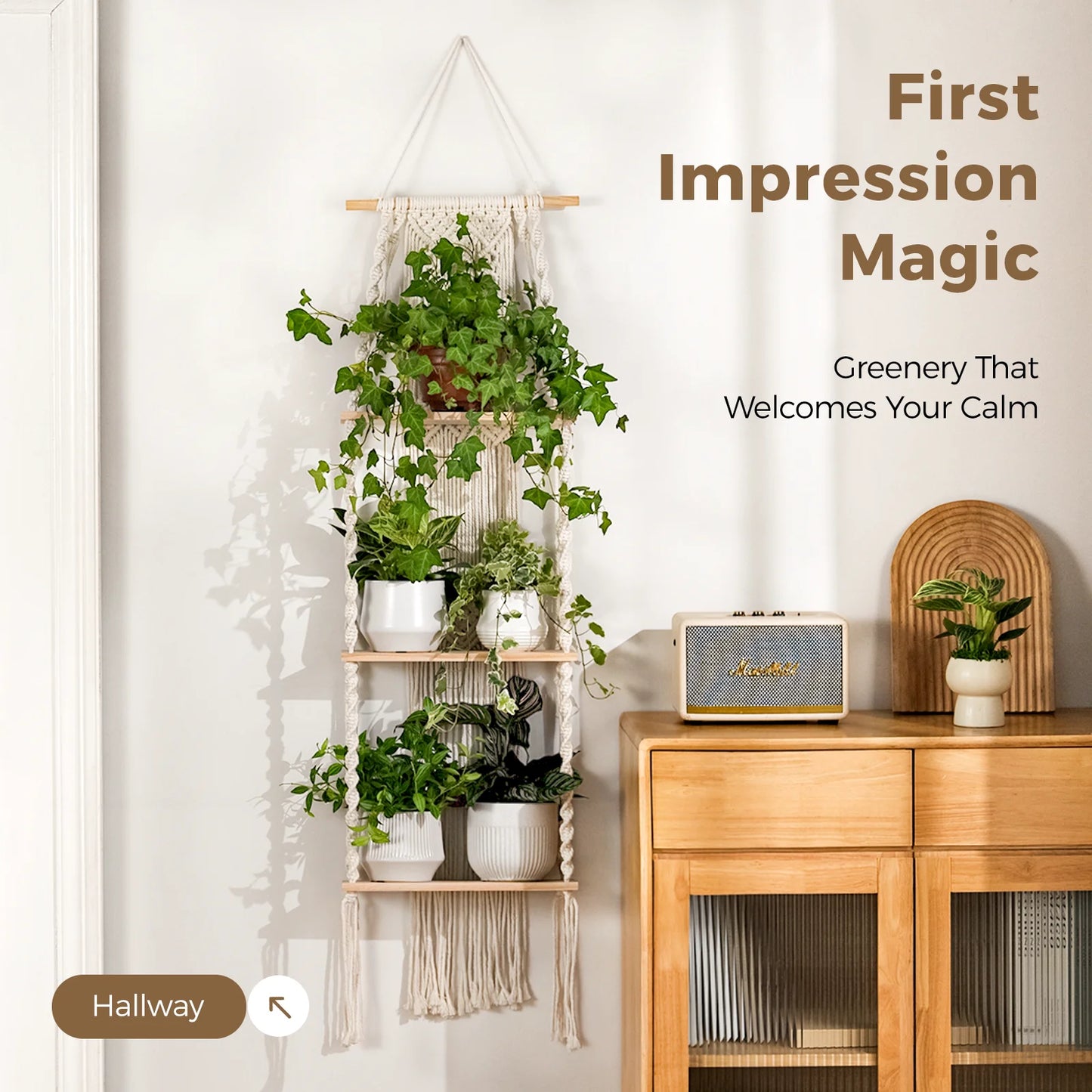 Bamworld 3 Tier Boho Wall Plant Shelf Plant Stand Window Plant Macrame Plant Hangers Room Decor Hanging Bedroom Living Balcony