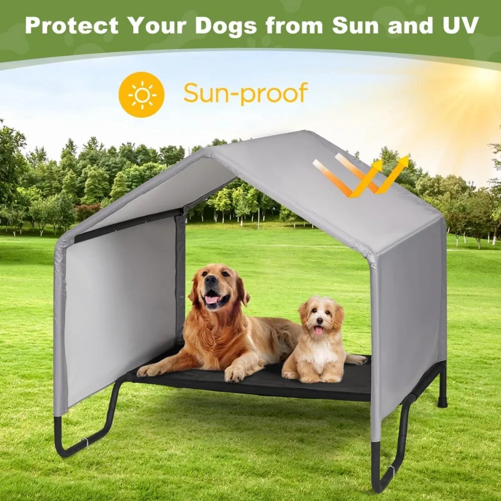 Outdoor Dog Bed with Canopy, Dog Shade Shlter for Outside for Small Medium Large Dogs, Waterproof Sun Protection Dogs House with