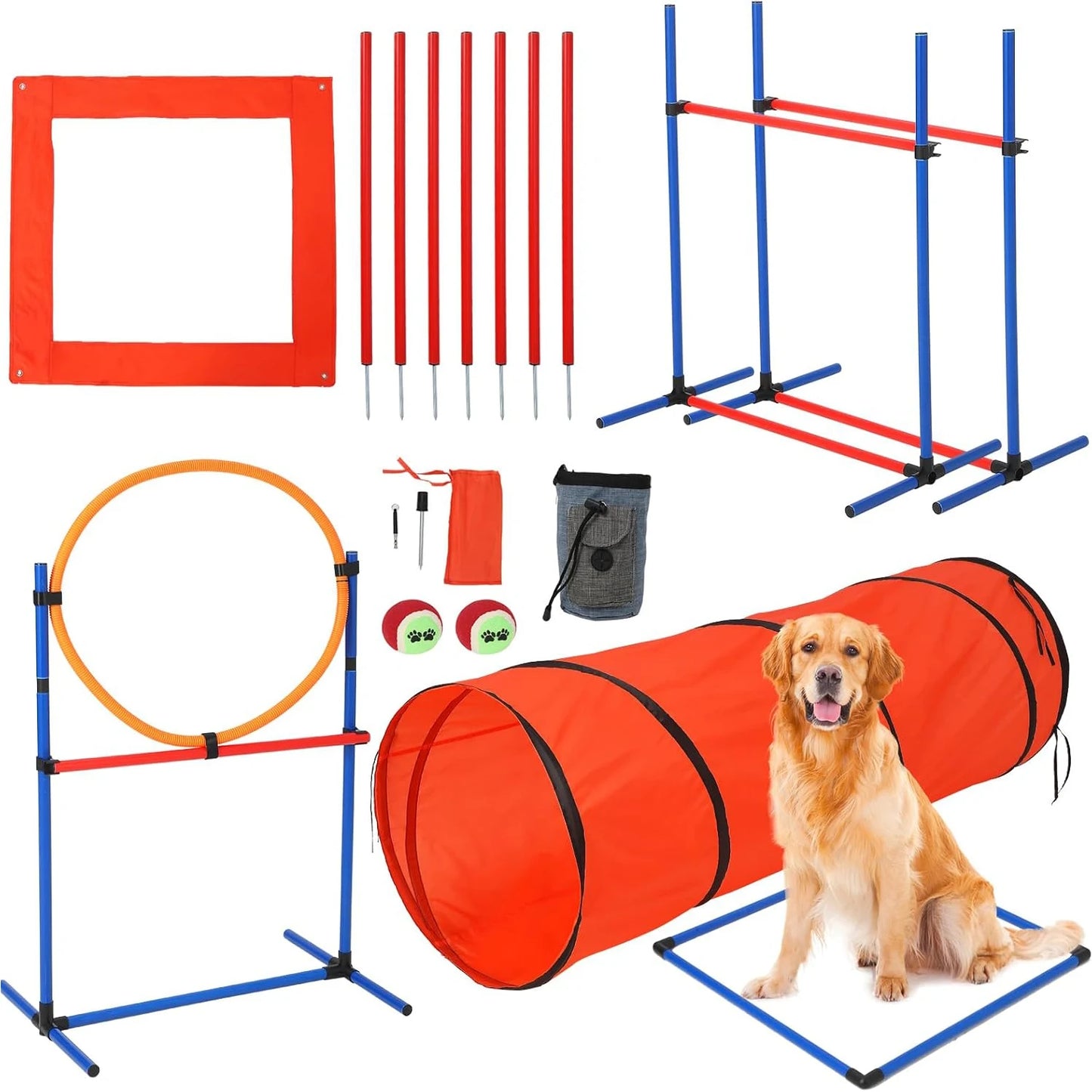 87 Pcs Dog Agile Training Equipment Set Obstacle Course Kit with 70" Tunnel Tire Jump Hurdle Jump Weave Poles for Outdoor Game - Quick and EZ Shop