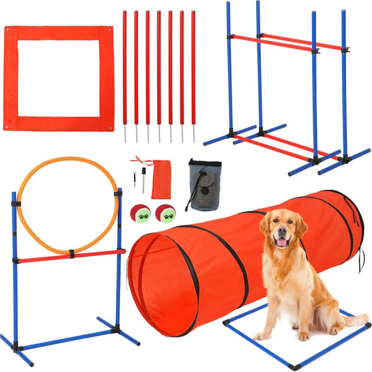 87 Pcs Dog Agile Training Equipment Set Obstacle Course Kit with 70" Tunnel Tire Jump Hurdle Jump Weave Poles for Outdoor Game - Quick and EZ Shop