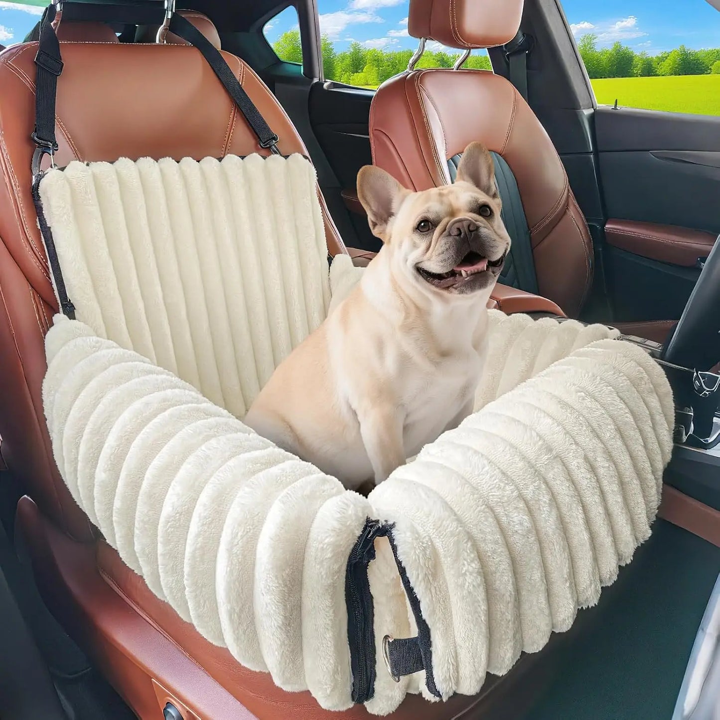 6-in-1 Dog Car Seat for Small/Medium Dogs up to 25 lbs, Washable Cover, Safety Leash, Beige - Quick and EZ Shop