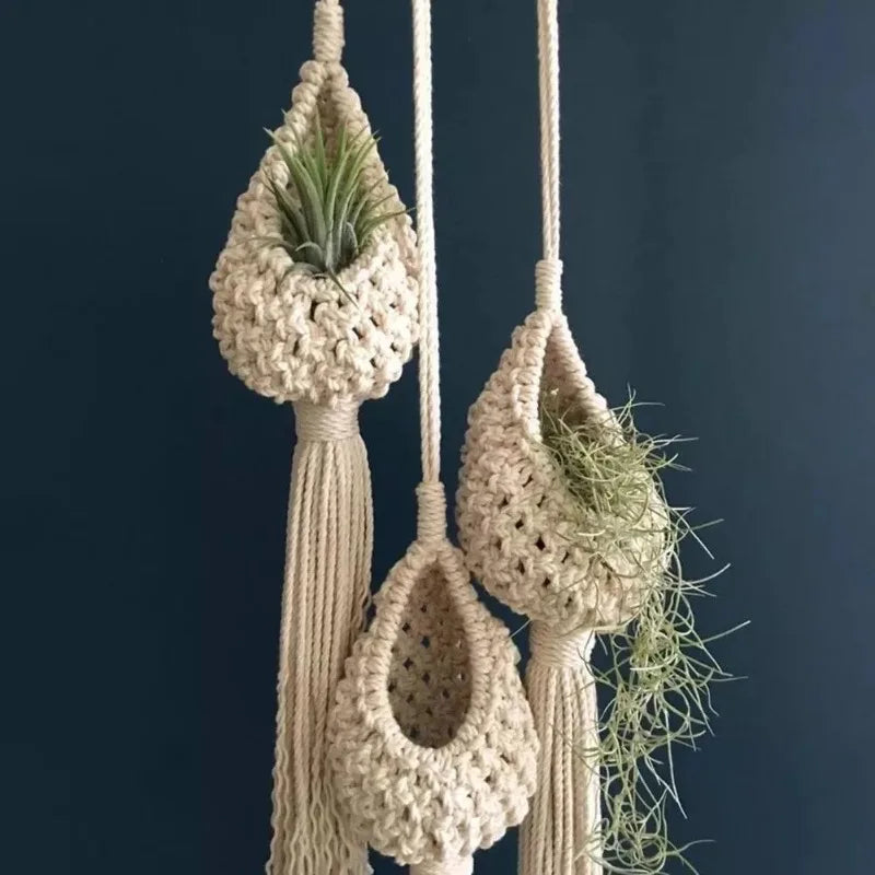 Hanging Basket Hand-woven Pineapple Shape Landscaping Cotton Macrame Flower Planter for Living Room Balcony Decorations - Quick and EZ Shop