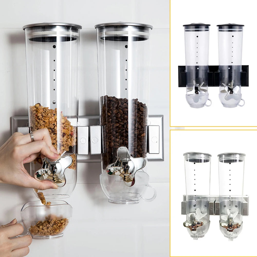Food Dispensers Wall Mount,2 Pack Dry Cereal Dispenser,Coffee Beans Trail Mix Candy Oatmeal Rice Pasta Candy Container,3L