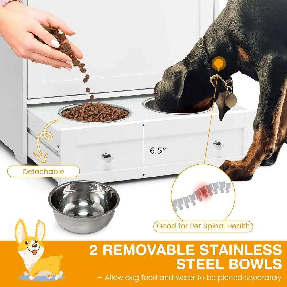 Pet Feeder Station, Dog Food Storage Container with Double Pull Out Dog Bowls, Pet Food Toy Cabinet, Pet Feeding Furniture - Quick and EZ Shop