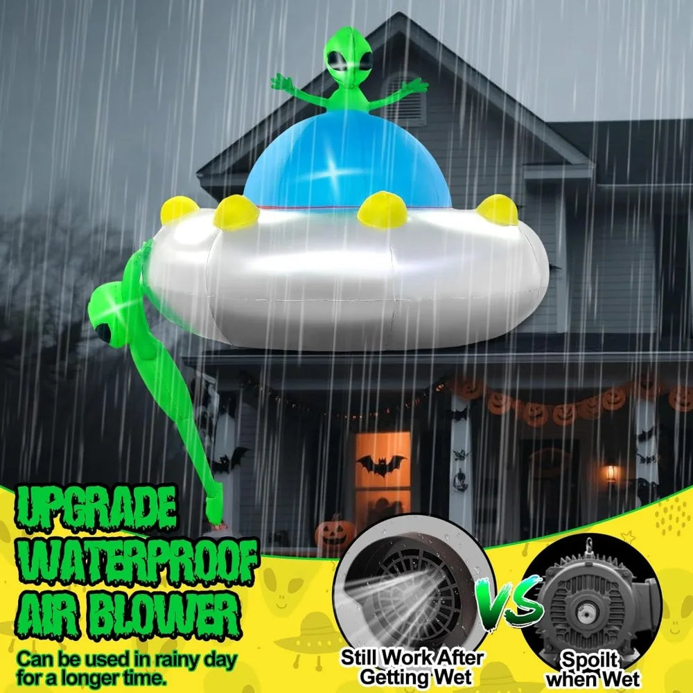 6FT Halloween Inflatable Hanging Alien UFO Outdoors Decoration, Blow Up Yard Decorations Scary Alien Inflatable with Build-in L