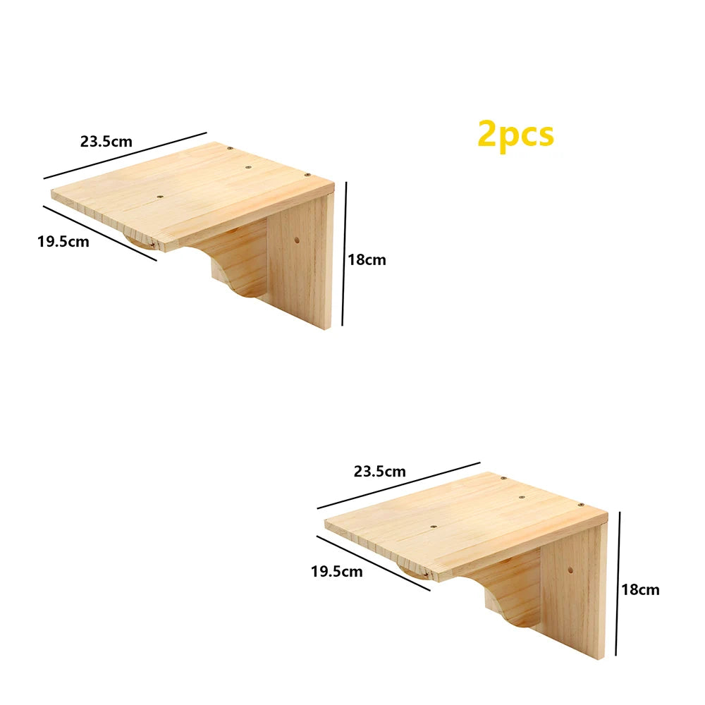 Wall Mounted Cat Tree Wooden Shelves Scratching Posts Climbing Cat Perches Hammock with Steps and Ladder Pet Wooden Furniture