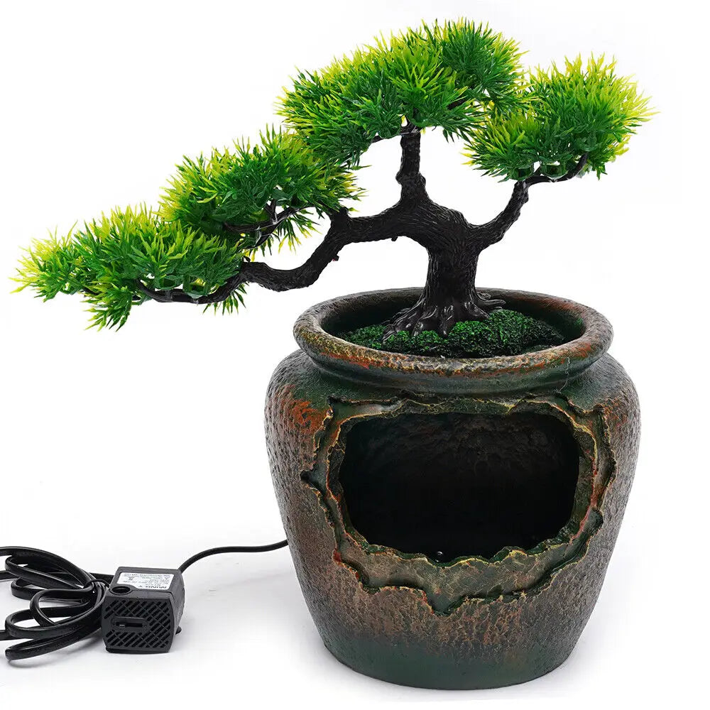 Desktop Fountain Relaxation Waterfall Feature Indoor Fountain with LED Light Feng Shui Zen Ornament Home Art Decor