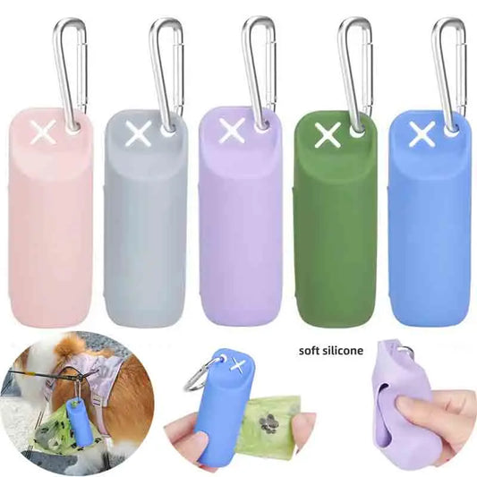 Portable Dog Poop Bag Case Toilet Bag Garbage Bin Sofe Silicone Pet Garbage Bag Dispenser Dog Poop Bag Storage Device With Hook - Quick and EZ Shop