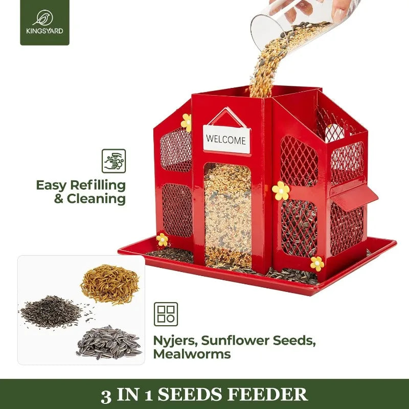 Metal Mesh Bird Feeders for Outdoors Hanging, Wild Bird Feeder with Weatherproof Roof & Seed Tray for Cardinal Finch Chickadee - Quick and EZ Shop
