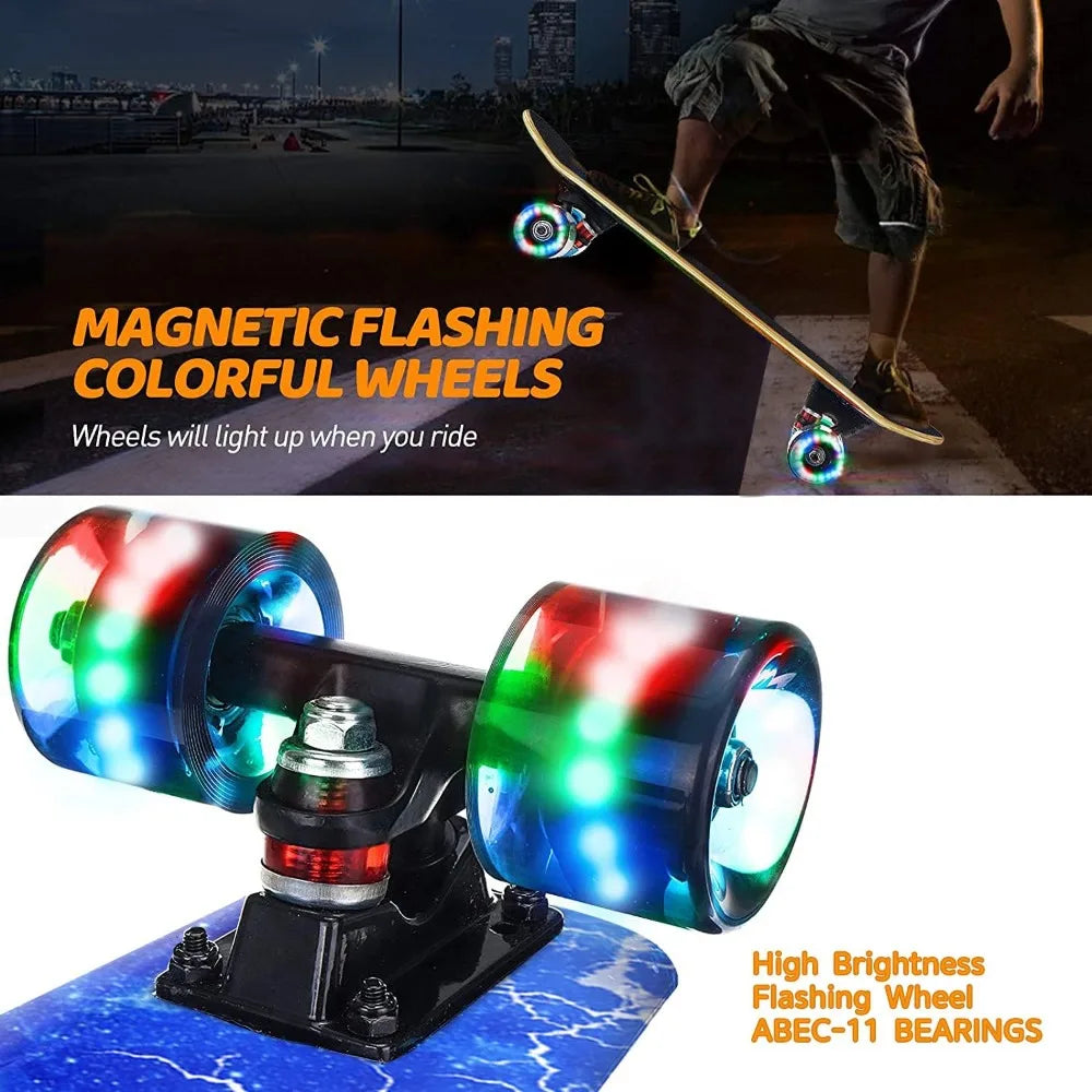 Skateboards with Colorful Flashing Wheels for Beginners,Kids,Teens,Adults, Complete Standard Skate Boards 9 Layer Canadian Maple