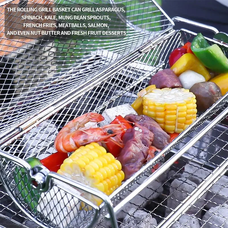 Outdoor grill, mesh grill, barbecue grill, barbecue basket, roll grill, outdoor grill