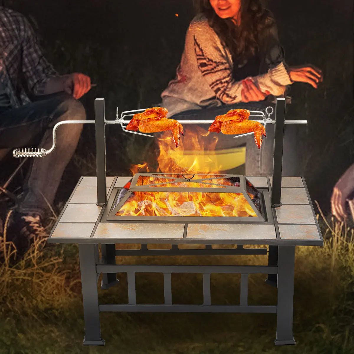 37 Inch Fire Pit Outdoor Patio Garden Camping Picnic Wood Burning Fire Pits Heating Large Steel BBQ Grill