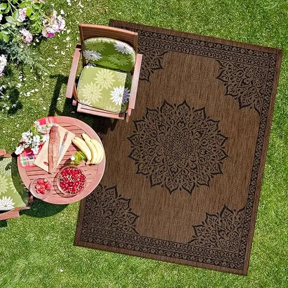 camilson 8x10 medallion nut brown and black modern outdoor and indoor area rug for patios, kitchen, and hallways
