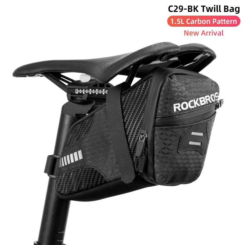 ROCKBROS Bicycle Bag 1.7L Waterproof Saddle Bag Large Capatity Quick Release Seatpost Shockproof Double Zipper Bag Accessories