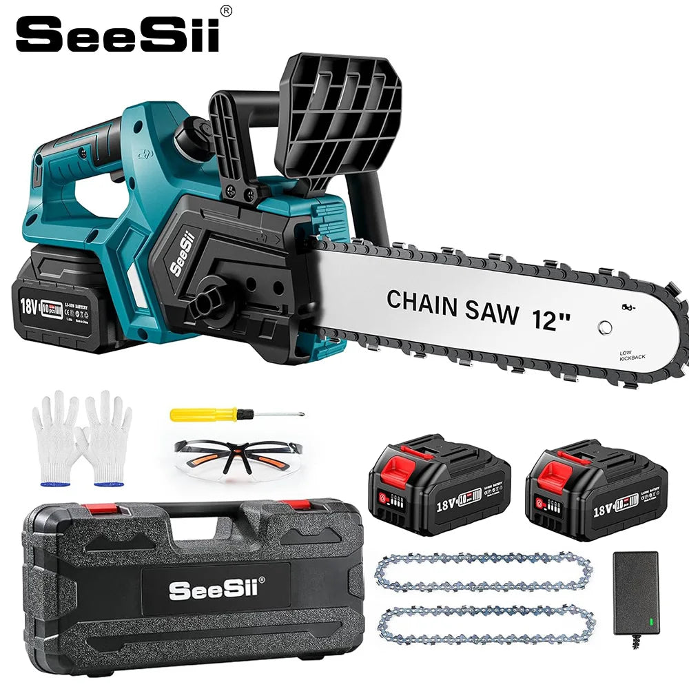SEESII 12-Inch Brushless Electric Chainsaw For Makita Battery Cordless Chain Saw Firewood Tree Cutting Garden Pruning Power Tool