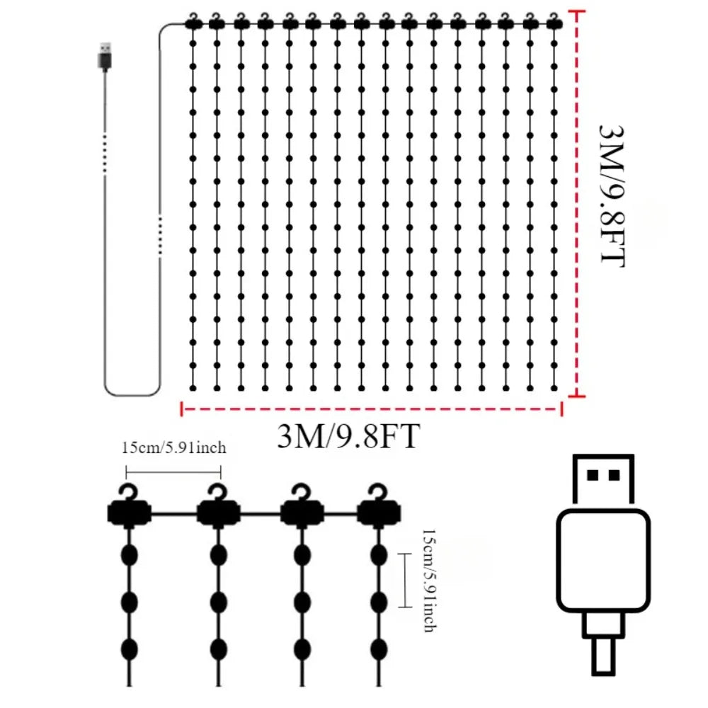 USB window curtain light 400LEDs luces de cortina inteligentes aplicación DIY cambio de música Luces de cortina inteligentes