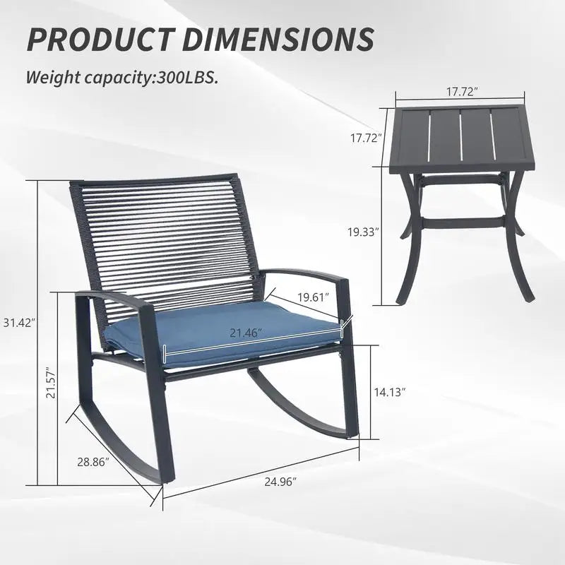 2-Person Outdoor Metal Rocking Bistro Set with Table for Patio Conversation
