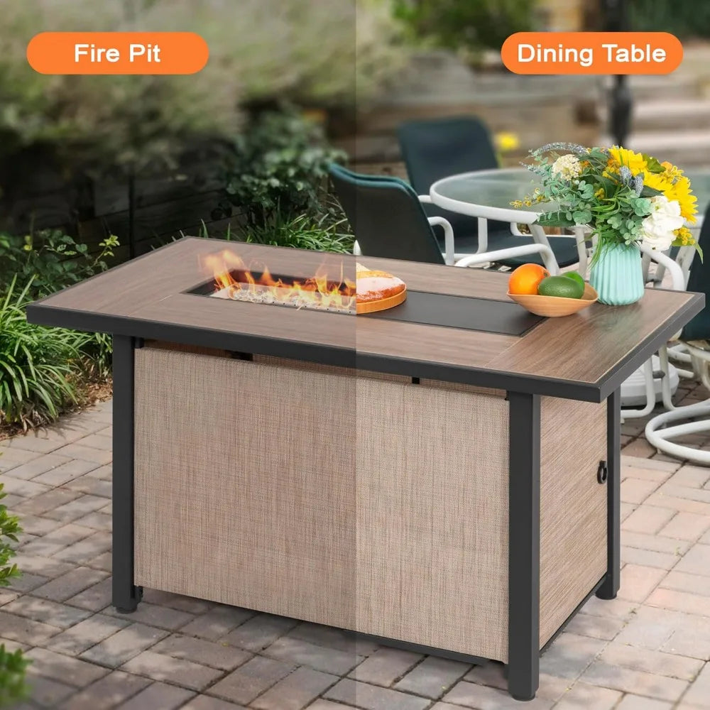 Nuu Garden 43" Propane Fire Pit, CSA-Listed Outdoor Fire Pit Table, 50000 BTU Gas FirePit with Lid, Glass Wind Guard, Glass Bead