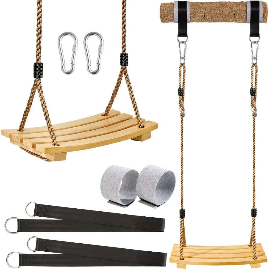 Wood Tree Swing Seat Adjustable Rope Wooden Swing Set Indoor Outdoor for for