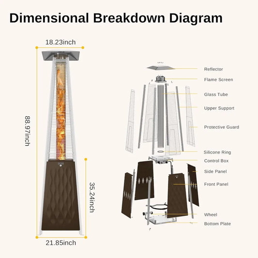 48,000 BTU Pyramid Patio Heater with Quartz Glass Tube, Wheels & Triple Safety for Outdoor Use