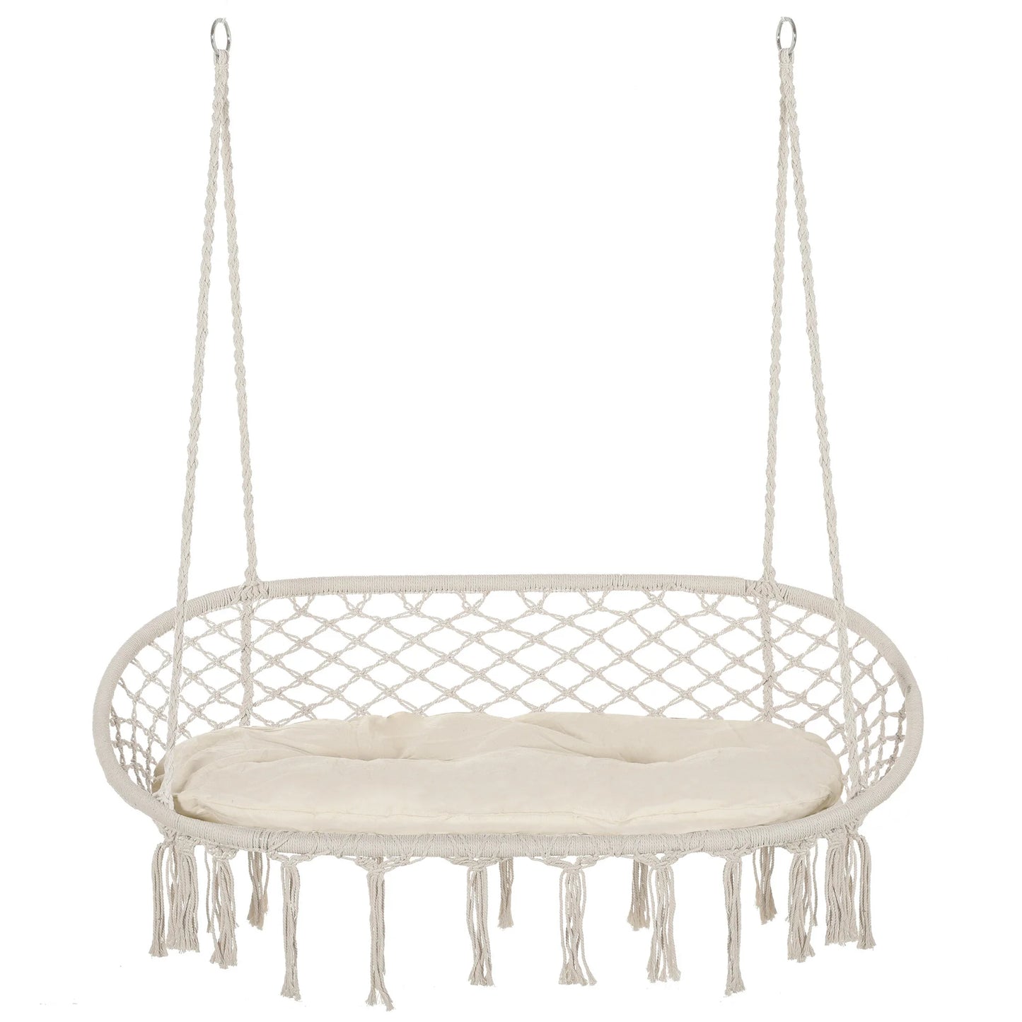 Outside Patio Swing Chair W/ Steel Frame, Built-In Armrests, & Curved Back White