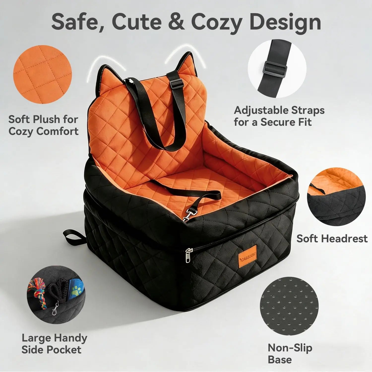 Dog Car Seat for Small/Medium Dogs Up to 35lbs, Elevated Cushion with Washable Cover & Storage Pockets, Black-Orange - Quick and EZ Shop