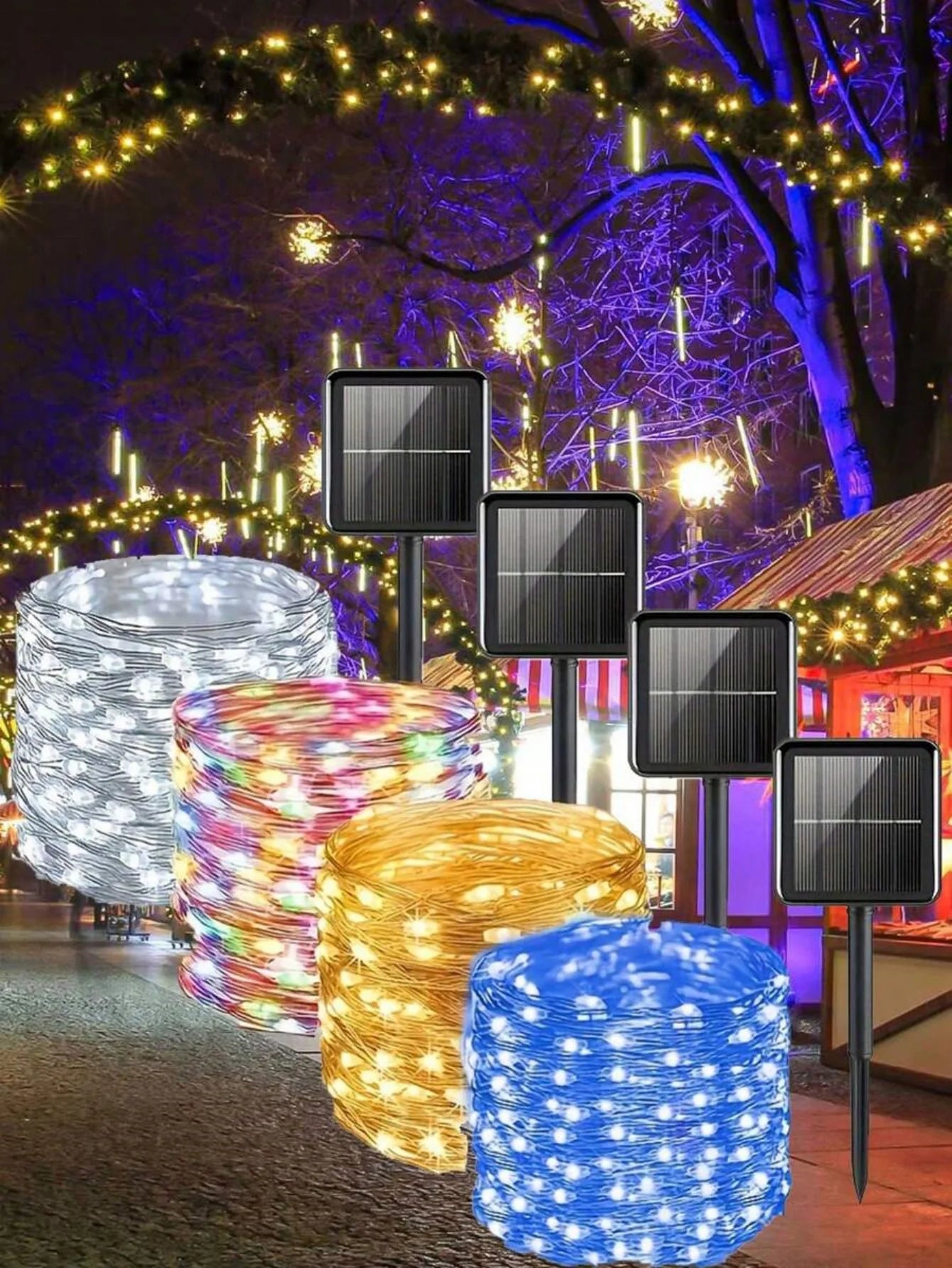 1pc 50/100/200/300LED Solar Fairy Lights Outdoor, 8 Modes Copper Wire LED Light String,Holiday,Party,Garden Decoration Light