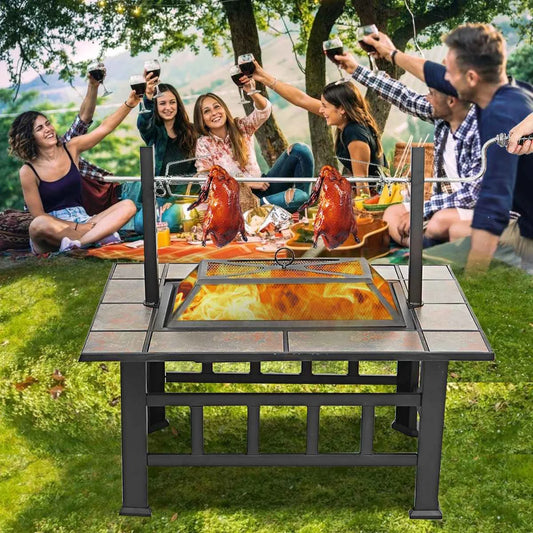 37 Inch Fire Pit Outdoor Patio Garden Camping Picnic Wood Burning Fire Pits Heating Large Steel BBQ Grill