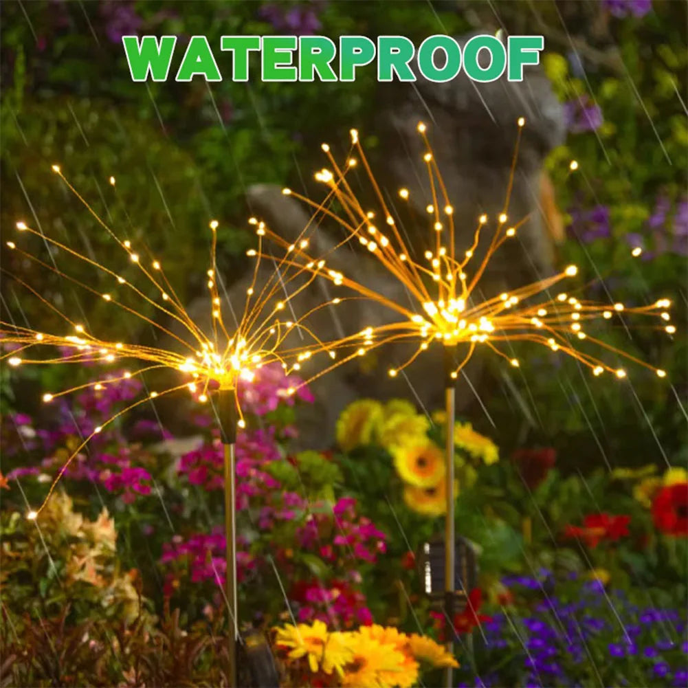 2Pcs LED Sparklers Firework Lamp Waterproof Garden Fairy Light Outdoor Solar Fairy Lights for Yard Garden Flowerbed Party Decor