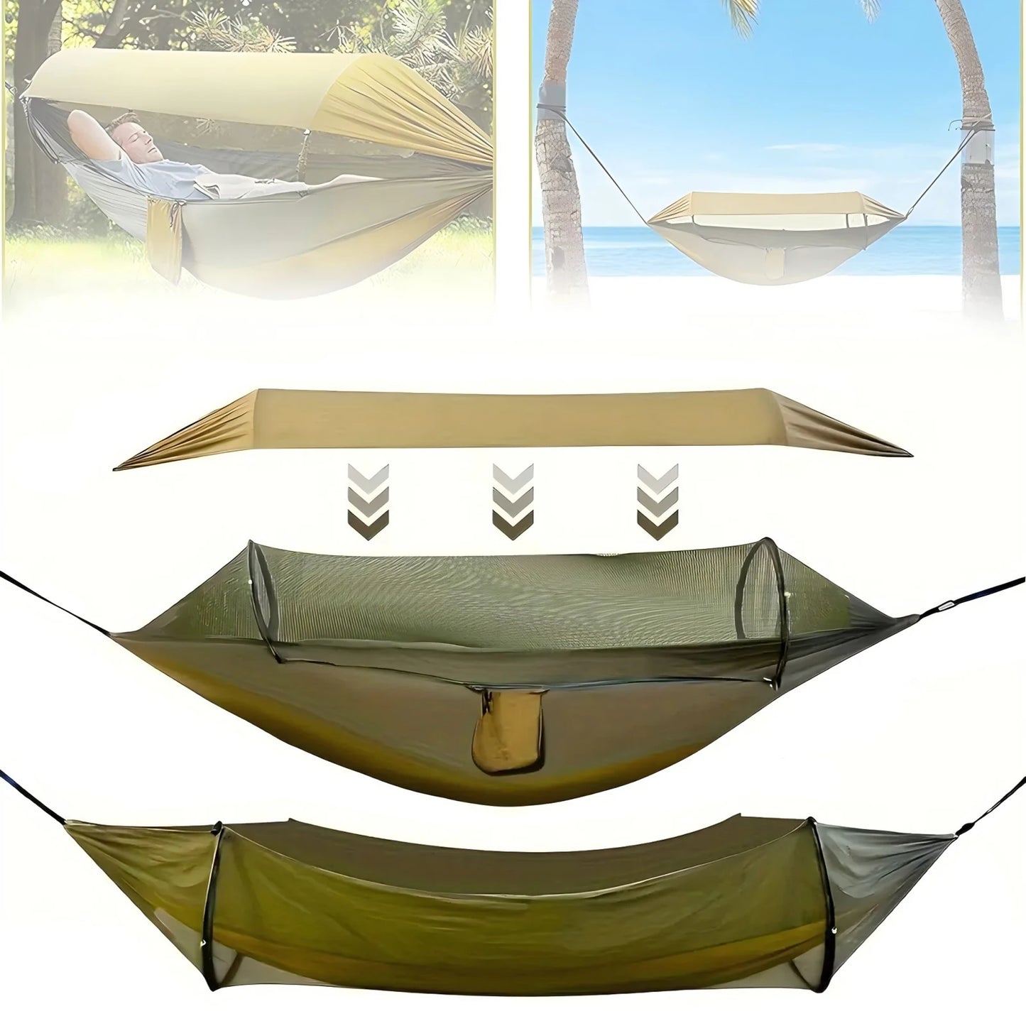 Portable Outdoor Camping Quick Open Mosquito Net Hammocks With Awning Travel Garden Sleeping Hanging Hammock Swing Nature Hike