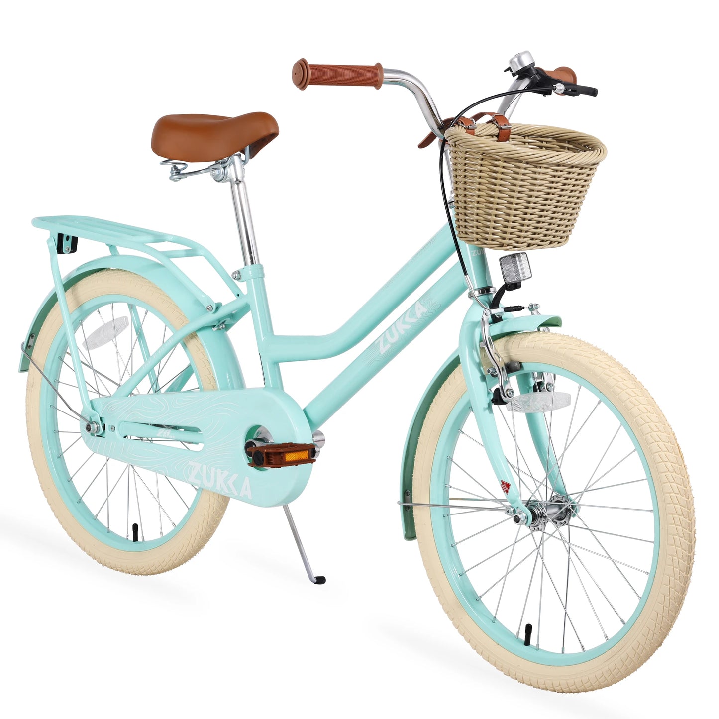 ZUKKA Green Pink White 20 Inch Bicycle for Children With Woven Basket Kids Bike for Girls For 7-10 years Old