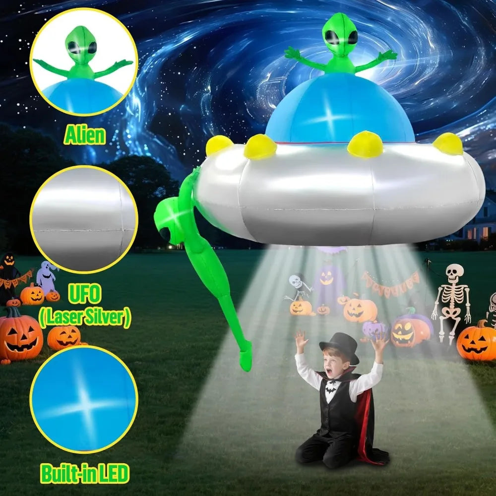 6FT Halloween Inflatable Hanging Alien UFO Outdoors Decoration, Blow Up Yard Decorations Scary Alien Inflatable with Build-in L
