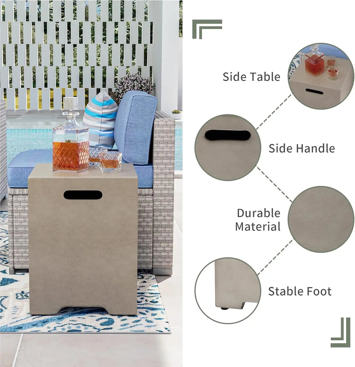 2-Piece Outdoor Propane Fire Table Set Rectangle Concrete 56-inch x 28-inch Gray Fire Pit (50000 BTU) w 20lb Tank Table